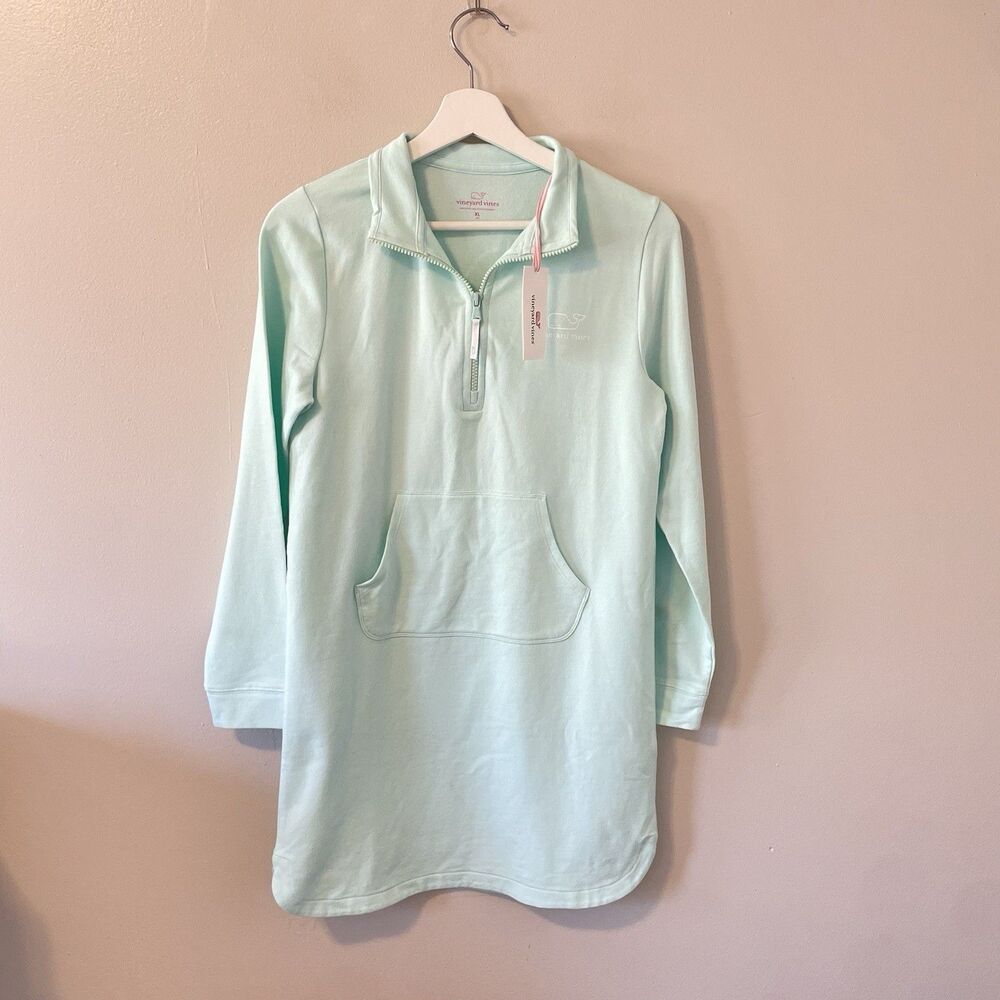 Vineyard Vines Vintage Whale Zip Cover Up Sweatshirt Dress Blue Girls Sz XL